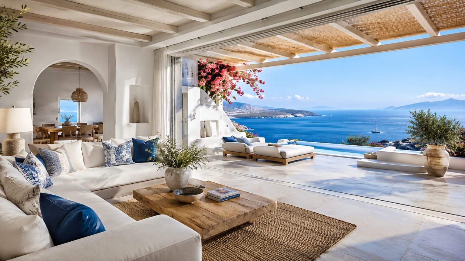 Luxe interieur met open terras en zeezicht